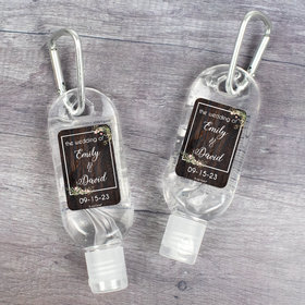 Personalized Hand Sanitizer with Carabiner 1 fl. oz bottle - Wedding Rustic Romance
