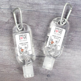 Personalized Hand Sanitizer with Carabiner 1 fl. oz bottle - Wedding Heart Love