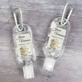 Personalized Hand Sanitizer with Carabiner 1 fl. oz bottle - Wedding White Roses