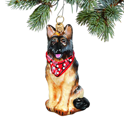 Glass German Shepherd with Bandana Christmas Ornament