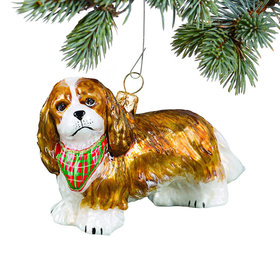 Glass Cavalier King Charles Blenheim with Bandana Christmas Ornament
