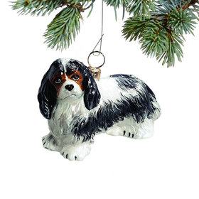 Glass Cavalier King Charles Spaniel Tri Color Christmas Ornament