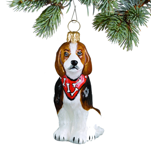 Glass Beagle with Bandana Christmas Ornament