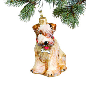 Glass Soft Coated Wheaten Terrier with Dog Bone Collar Christmas Ornament