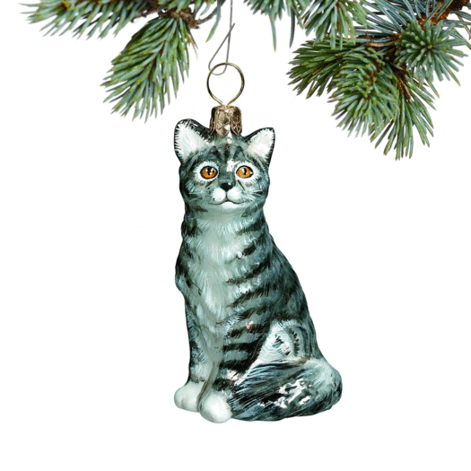 Glass American Shorthair Gray Christmas Ornament