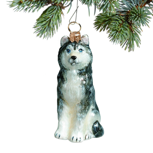 Glass Siberian Husky Christmas Ornament