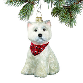 Glass West Highland Terrier Puppy with Bandana Christmas Ornament