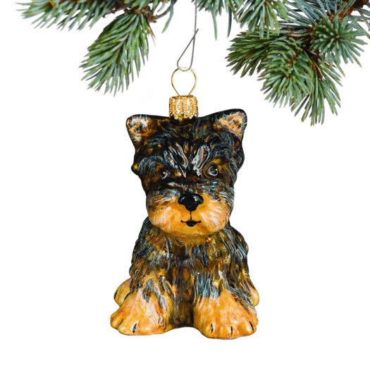 Glass Yorkshire Terrier Puppy Christmas Ornament
