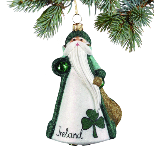 Glass Ireland Santa Christmas Ornament