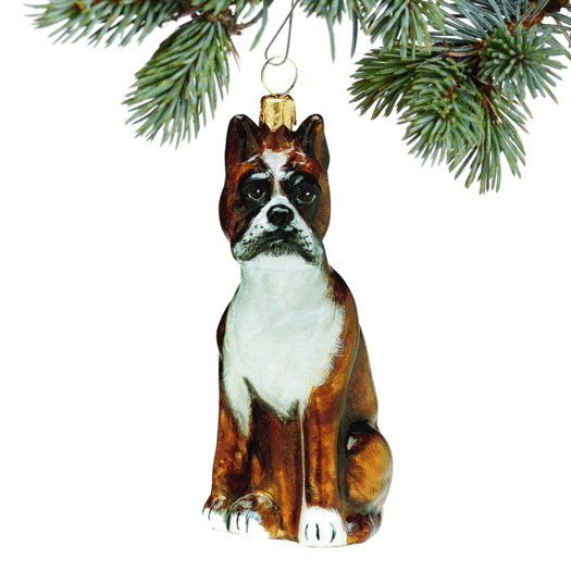 Glass Boxer Sitting Christmas Ornament