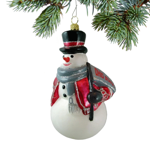 Glass Ohio State Snowman Christmas Ornament