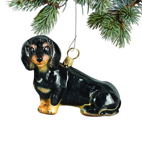 Glass Dachshund Sitting Black Christmas Ornament