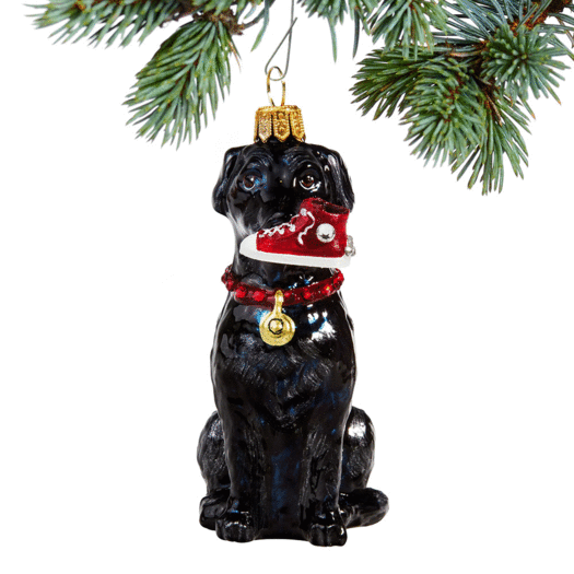 Glass Black Lab with High Top Sneaker Christmas Ornament
