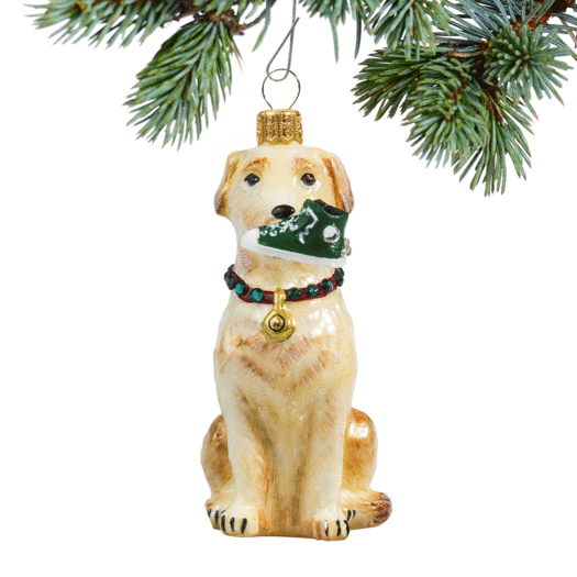 Glass Yellow Lab with High Top Sneaker Christmas Ornament