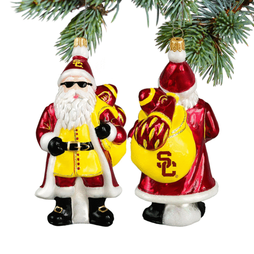Glass USC Collegiate Santa with Sunglasses Christmas Ornament