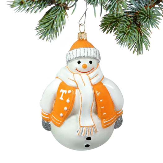 Glass Tennessee Collegiate Chubby Snowman Christmas Ornament
