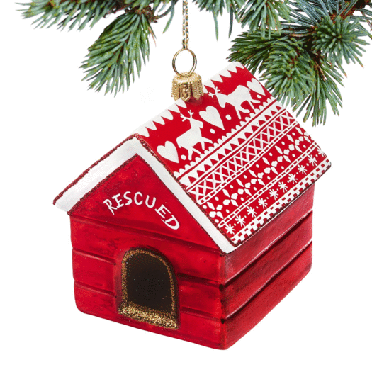 Glass Rescued Dog House Christmas Ornament