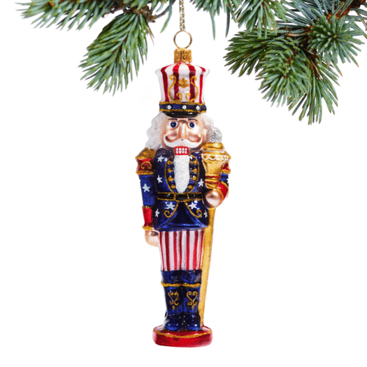 Glass Nutcracker - Stars and Stripes Version Christmas Ornament
