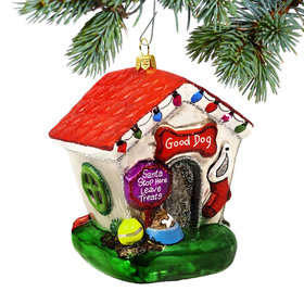 Glass Good Dog-Bad Dog Dog House Christmas Ornament