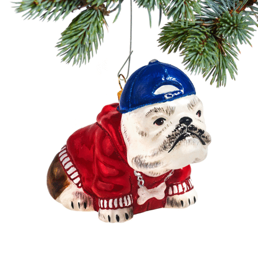 Glass Bulldog Rapper Christmas Ornament
