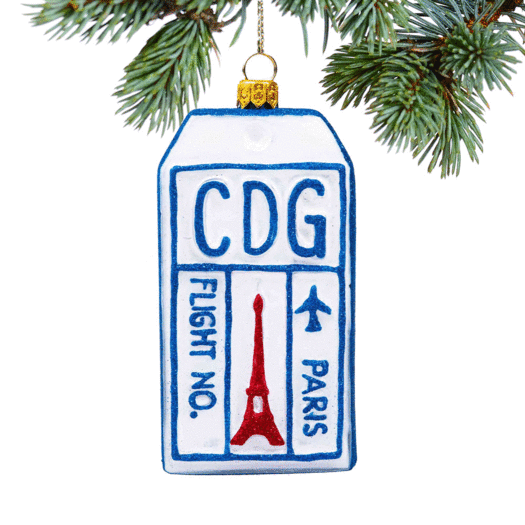 Glass Luggage Tag- Paris Christmas Ornament