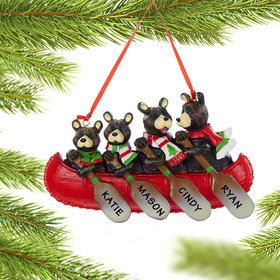 Personalized Bear Canoe Family 4 Christmas Ornament