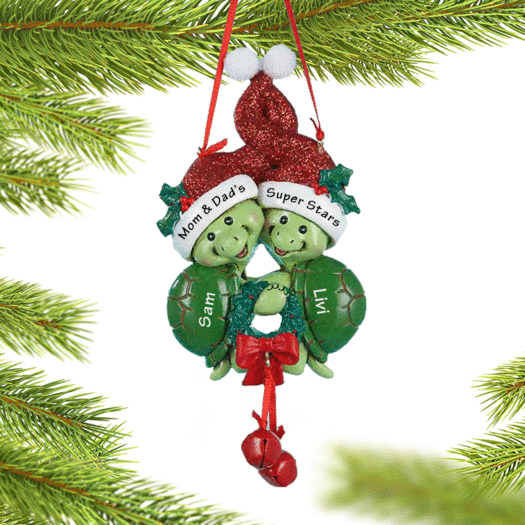 Personalized Turtle Siblings Christmas Ornament