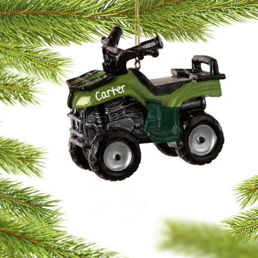 Personalized ATV in Green Christmas Ornament
