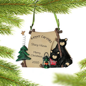 Personalized Happy Campers Bears in Tent Christmas Ornament