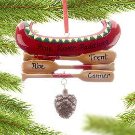 Personalized Red Canoe Family of 3 Christmas Ornament