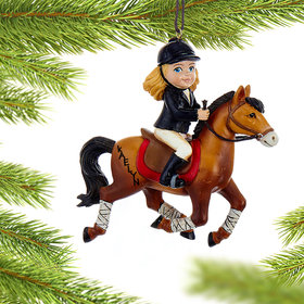 Personalized Young Equestrian Horse Rider (Brown Horse) Christmas Ornament