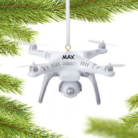 Personalized White Drone Christmas Ornament