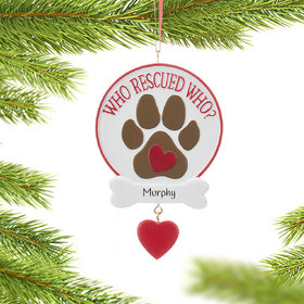 Personalized Who Rescued Who Dog Paw Print Christmas Ornament