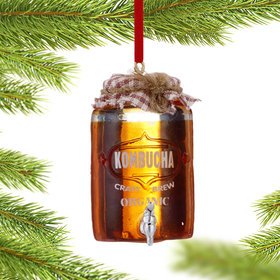 Personalized Kombucha Light Brew Tea with Red Gingham Lid Christmas Ornament