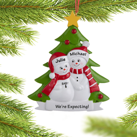 Personalized Pregnant Snow Couple Christmas Ornament