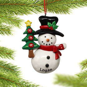 Personalized Snowman Holding Christmas Tree Christmas Ornament