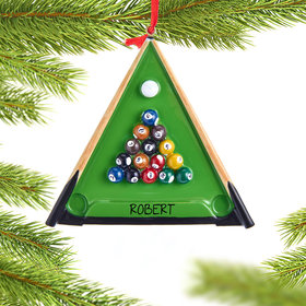 Personalized Pool Table with Pool Balls and Cue Sticks Christmas Ornament
