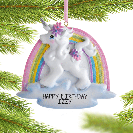 Personalized Birthday Unicorn with Rainbow Christmas Ornament