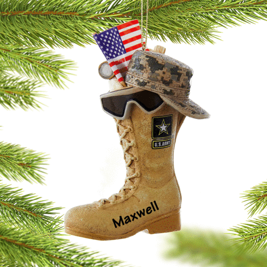 Personalized Army Boot with USA Flag Christmas Ornament