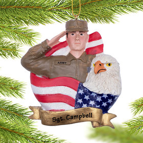 Personalized Soldier with Flag Christmas Ornament