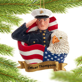 Personalized Marine with Flag Christmas Ornament