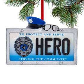 Personalized Police Hero License Plate Christmas Ornament