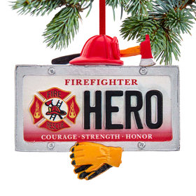 Personalized Firefighter Hero License Plate Christmas Ornament