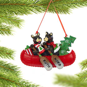Personalized Bear Couple in Canoe Christmas Ornament