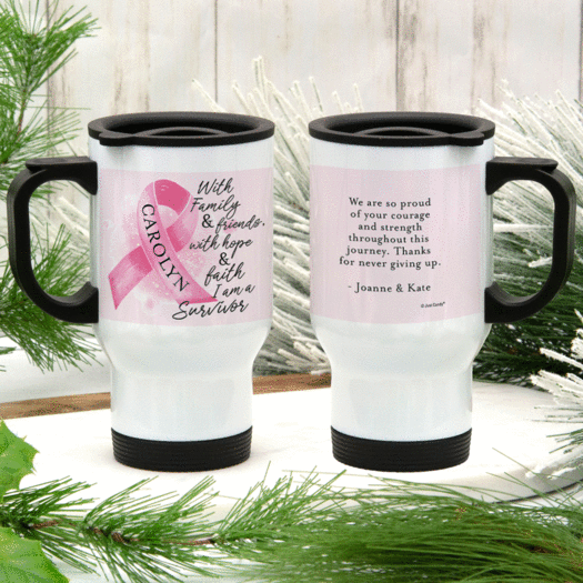 Personalized Breast Cancer Survivor Stainless Steel Travel Mug (14oz)