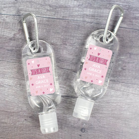 Personalized Baby Shower Hand Sanitizer with Carabiner 1 oz Bottle - It's A Girl!
