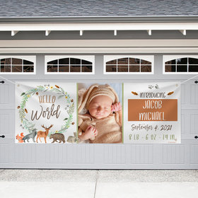 Personalized Garage Baby Shower Banner - Hello World