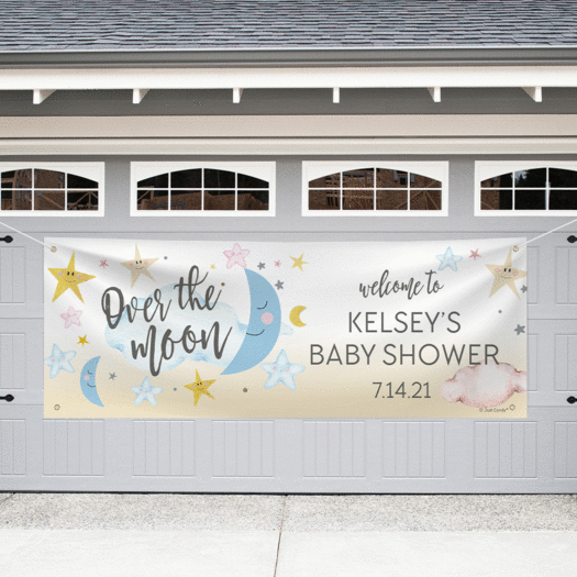 Personalized Garage Baby Shower Banner - Over the Moon