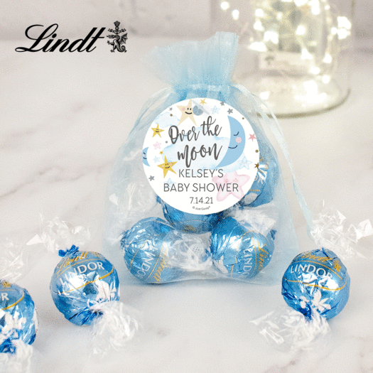Personalized Baby Shower Lindt Truffle Organza Bag- Over the Moon