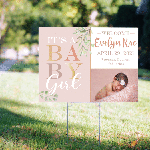 Personalized Baby Girl Birth Announcement - Yard Sign